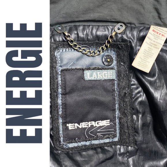 ENERGIE VINTAGE Y2K INSULATED MID LENGTH MOCK NECK PARKA HOOD GREEN GRAY, LARGE - Picture 9 of 12